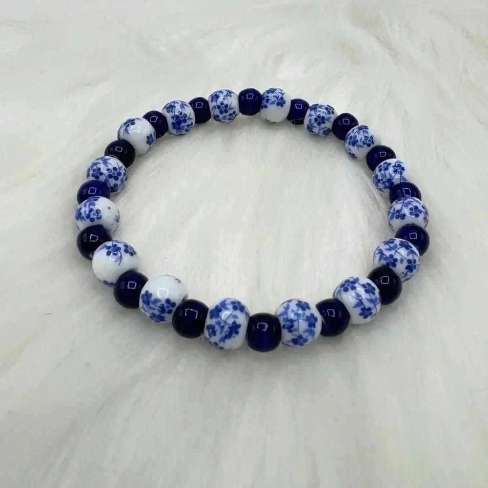 Ceramic Floral mix Beaded Stretch Bracelet